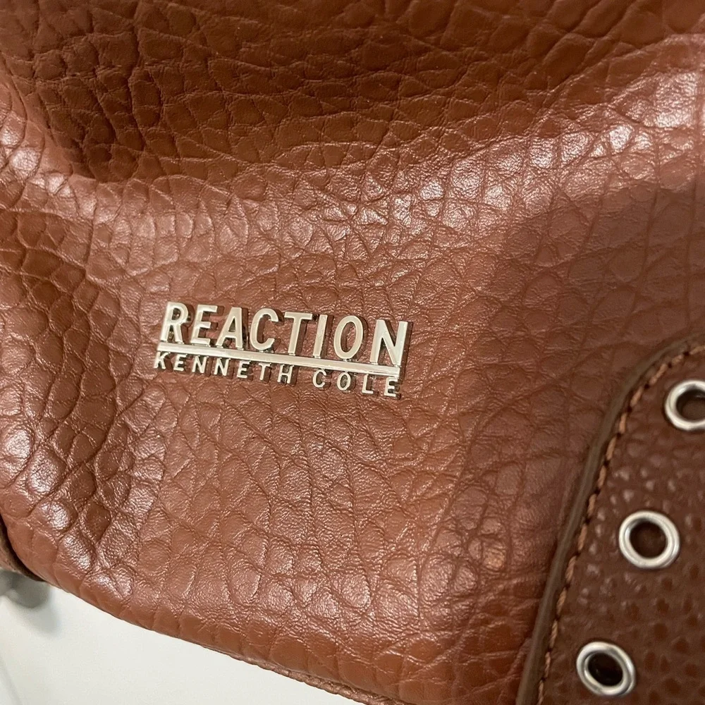 Kenneth Cole Reaction Pebbled Camel Faux Leather Grommet Accent Tote Handbag
